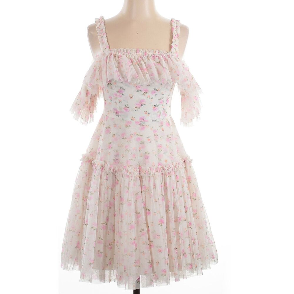 Needle & Thread Bijou Rosette Ruffle Mini Dress Size 4 S NEW - Picture 2 of 3